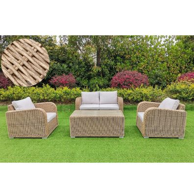 4tlg. Loungemöbel-Set VITA-2er Natural rundes Polayrattan Sitzgruppe Gartenmöbel