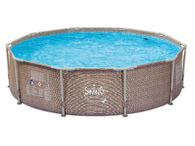 METAL FRAME ROUND POOL - 3.05m x 76cm, Wicker design (tripple basketweave) Aufstel