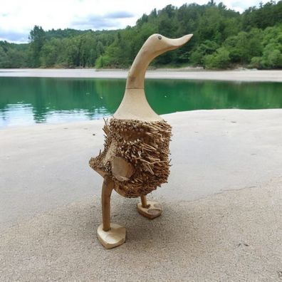 Deko Holz Ente Bambus Wurzelholz Enten Figur Tier Dekoration Garten Terrasse