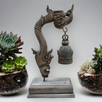 Bronze Tempelglocke Massivholz Schnitzerei Tempel Glocke Yoga Buddha Thai Deko