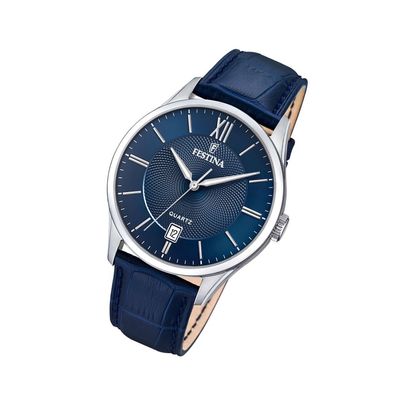 Festina Leder Herren Uhr F20426/2 Armbanduhr dunkelblau Klassik UF20426/2