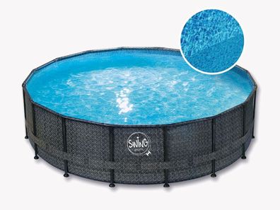 ELITE - WICKER FRAME POOL - 4.88m x 1.22m, Wicker dark (Herringbone) Aufstellpool