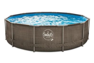 ELITE - WICKER FRAME POOL - 4.27 x 1.07m, Wicker dark (Double Rattan) Aufstellpool