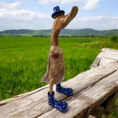 Deko Holz Ente Gummistiefel Hut Bambus Vogel Skulptur Statue Aufsteller Gans