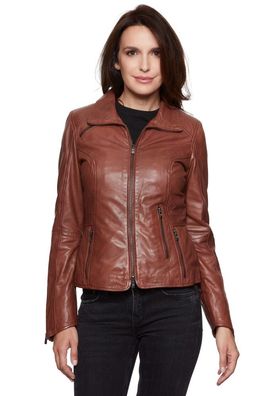 Jilani - Damen Lederjacke Lammnappa mittelbraun Pflanzlich gegerbt