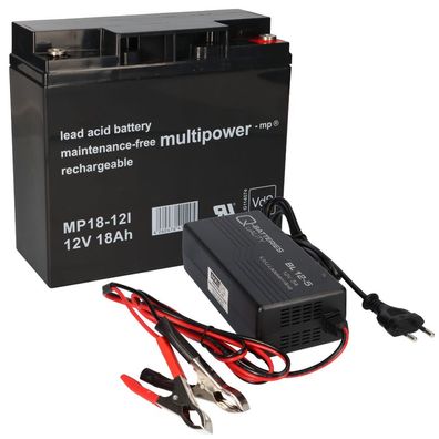 Set Q-Batteries BL 12-5 Ladegerät 5A + Multipower MP18-12 Batterie Bleigel Akku