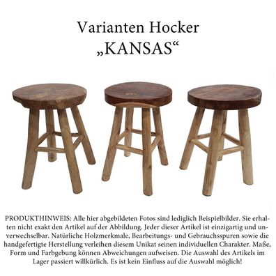 Teak Hocker KANSAS Natural Massivholz Holzhocker Sitzhocker Beistelltisch