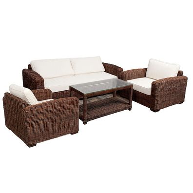 Lounge Couchtisch LIVING Natural Brown Kubu-Grey Rattan mit Glasplatte ca. L100cm