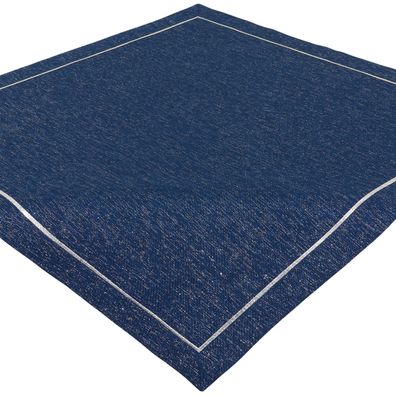 Tischdecke Weihnachten 80x80 Lurex Blau Silber Mitteldecke Bestickt Weihnachtsdecke