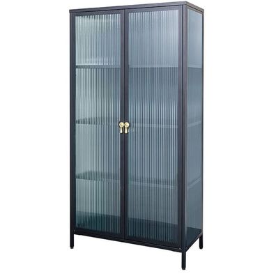 Moderner Vitrinen-Schrank TRIADO 160cm schwarz gold Metall Riffelglas