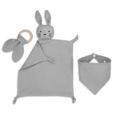 Geschenk zur Geburt - Babygeschenke SET Schnuffeltuch, Lätzchen, Beißring Baby Neugeb