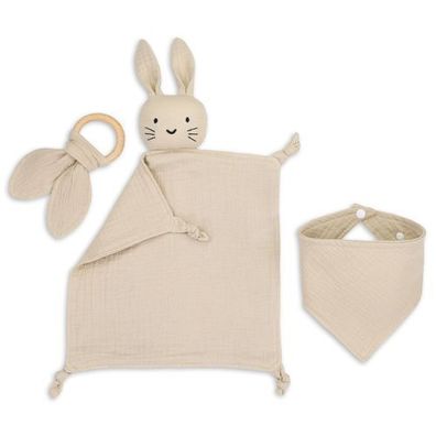 Geschenk zur Geburt - Babygeschenke SET Schnuffeltuch, Lätzchen, Beißring Baby Neugeb