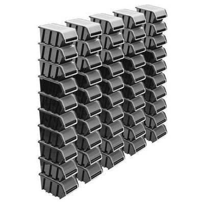 50x Stapelbox mit Deckel Box Sortierbox Schwarz NPKL10 16x23x12