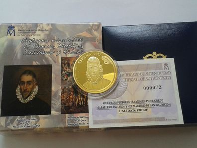 Original 400 euro 2011 PP Spanien El Greco Maler Künstler 27g 999er Gold