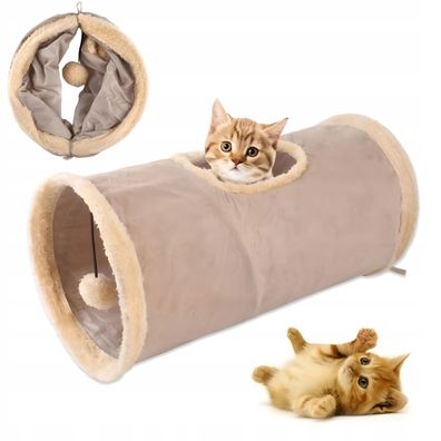 COTTLE TUNEL WITH BALL Klappbares Katzenspielzeug Beige