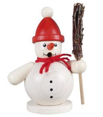 Räucherfigur - Schneemann mit Besen und roter Mütze