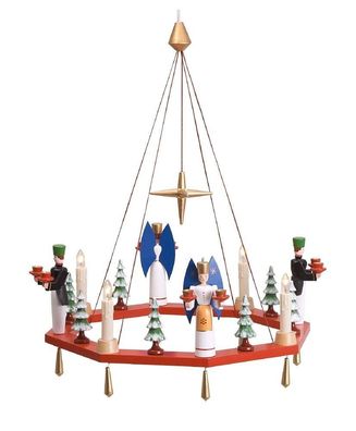 Lichterkranz Adventskranz rot mit Engel und Bergmann elektrisch BxT=38x38cm NEU