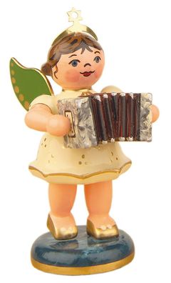 Original Hubrig Volkskunst Engel mit Ziehharmonika Erzgebirge