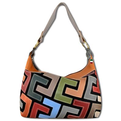 Florence ital. Damen Shopper Echtleder Patchwork Schultertasche OTM101T