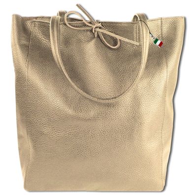 Florence ital. Shopper Echtleder Damen Schultertasche Business taupe OTM107N