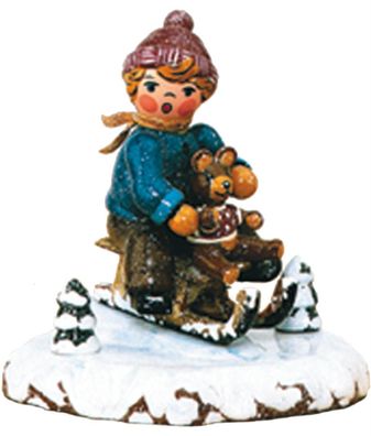 Original Hubrig Volkskunst Winterkinder - Schlittenfahrer Erzgebirge
