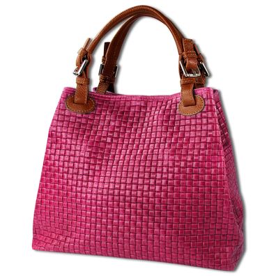 Toscanto Damen Handtasche Umhängetasche Leder Tasche pink braun OTT164HP