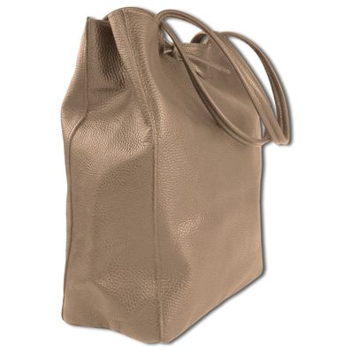 Toscanto Damen Shopper Schultertasche Leder Tasche taupe dunkelbeige OTTM107SN