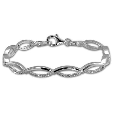 SilberDream Armband Damen Oval 925er Echt Silber 18,5cm weiß Armschmuck SDA460W