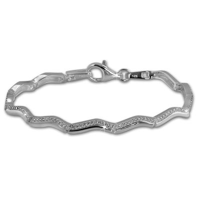 SilberDream Armband Damen Welle 925er Echt Silber 18,5cm weiß Armschmuck SDA461W