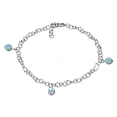 SilberDream 25cm Fußkette Damen hellblau Glas Kugel Echt Silberschmuck SDF011H