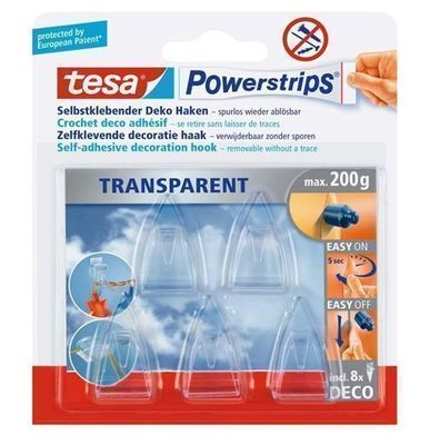 Tesa Selbstklebende Haken Set - 5 Stk., Transparent, Rückstandslos ablösbar