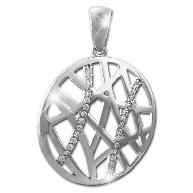 SilberDream Ketten Anhänger Damen Scheibe 925 Silber Zirkonia Schmuck SDH427W