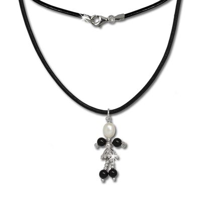 SilberDream Halskette 925 Silber 45cm Damen Schmuck Dancer weiß schwarz SDK100