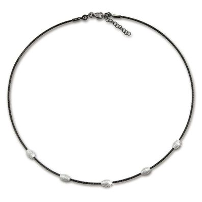 SilberDream Collier Echt 925 Silber 44cm Fantasiekette silber schwarz SDK28242S