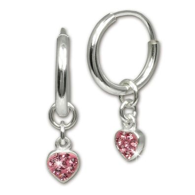 Teenie-Weenie Creolen rosa Ohrringe Sterlingsilber Herz Kinderschmuck SDO091A