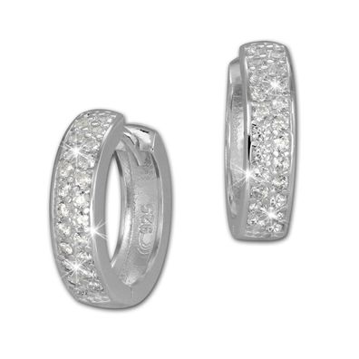 SilberDream Creolen 17mm weiß Ohrringe Silber 2-reihig Zirkonia Damen SDO424W