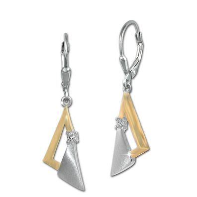 SilberDream Damen Ohrringe Triangles gold weiß Ohrhänger 925 Silber SDO4339T