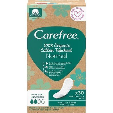 Carefree Bio-Baumwolle Normal Slipeinlagen, 30 Stück