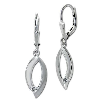 SilberDream Damen Ohrringe Blatt Zirkonia weiß Ohrhänger 925 Silber SDO4380W