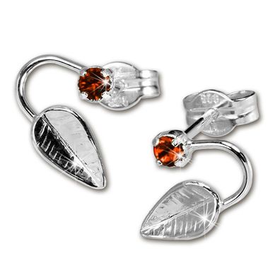 SilberDream Ohrstecker rot Ohrringe Silber Blatt Zirkonia Damen SDO531R