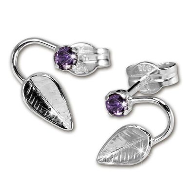 SilberDream Ohrstecker lila Ohrringe Silber Blatt Zirkonia Damen SDO531V