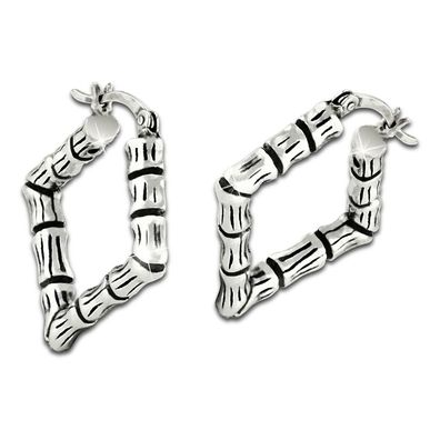 SilberDream Damen Ohrringe Bambus eckig Creolen 925 Silber Echt-Schmuck SDO67202