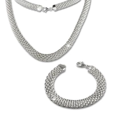 SilberDream Kette und Armband Damen 925 ECHT Silber Schmuck-Set Geflecht SDS201J