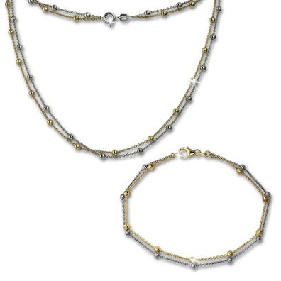 SilberDream Kette und Armband Damen ECHT Silber gold Schmuck-Set Kugeln SDS212T