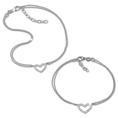 SilberDream Armband und Fußkette Damen 925er Silber Schmuck-Set Herz SDS2203J