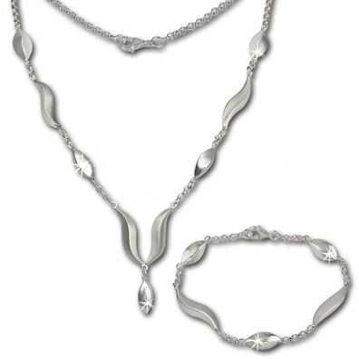 SilberDream Schmuck Set Collier & Armband für Damen Wave matt Silber SDS410