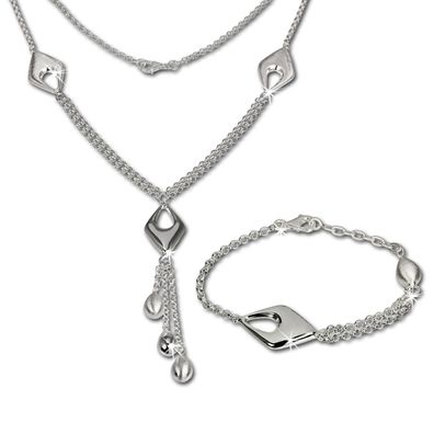 SilberDream Schmuck Set Collier & Armband für Damen Drop matt Silber SDS413