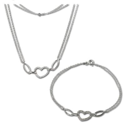 SilberDream Schmuck Set Kette & Armband für Damen Herz glitzer Silber SDS423W