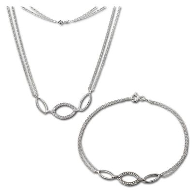 SilberDream Schmuck Set Kette & Armband für Damen oval glitzer Silber SDS425W