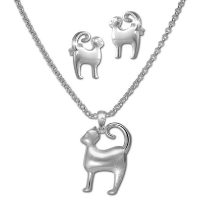 Teenie-Weenie Kette und Ohrringe Kinder ECHT Silber Schmuck-Set Katze SDS49113